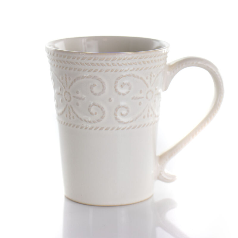 Elama Luna 16 Piece Embossed Scalloped Stoneware Dinnerware Set in White