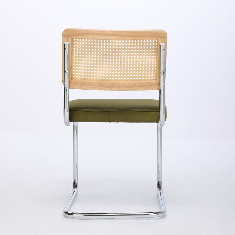 GOODSILO Mid-Century Modern Cantilever Dining Chairs with Velvet Upholstery and Hand-Woven Rattan Backs for Contemporary Kitchen Seating image number 6