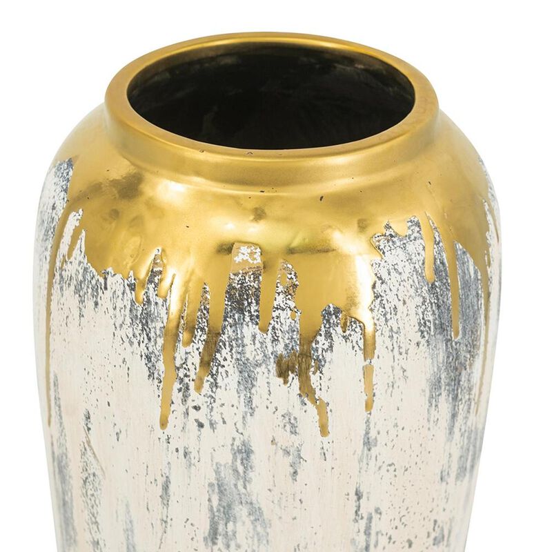HomeRoots 14" Gray Ivory And Gold Modern Abstract Ceramic Table Vase image number 5