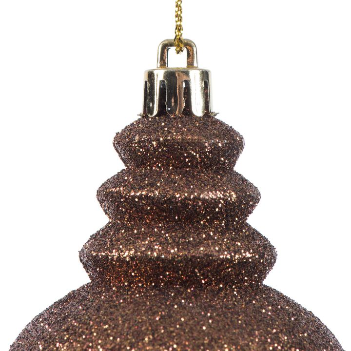 Vickerman 7" 4-Finish Finial Ornament, Shatterproof Plastic Christmas Tree Decoration, 8 Pack, Mocha Shiny, Matte, Glitter and Sequin Finishes