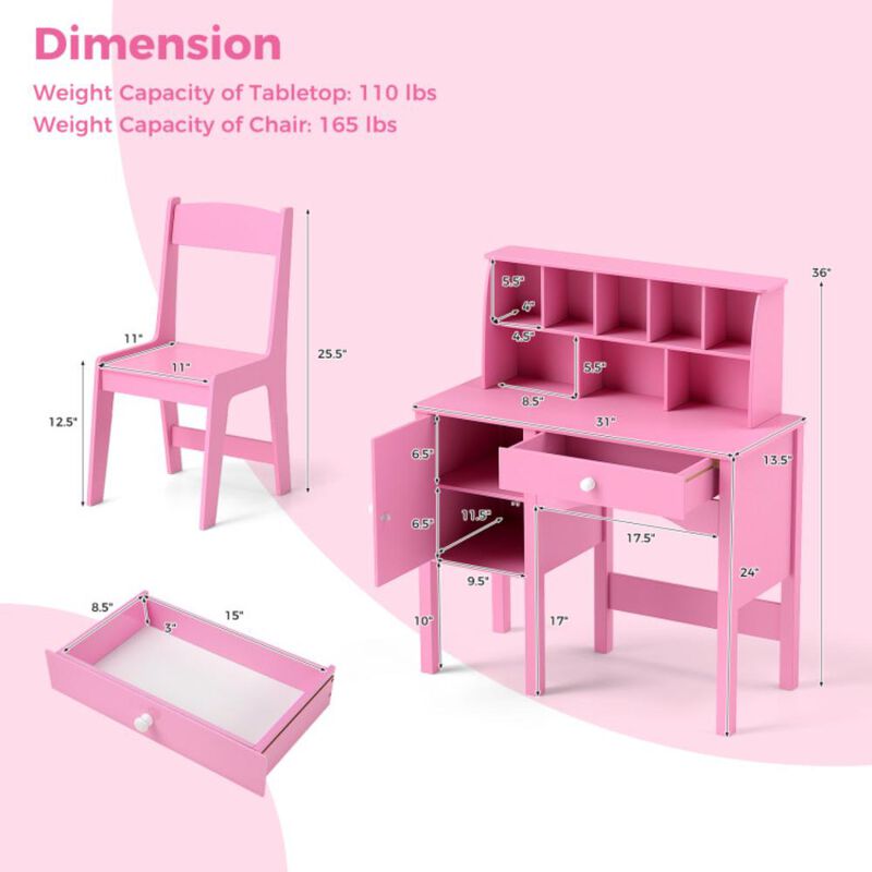 Hivvago Kids Study Desk and Chair Set with Chair Hutch and Storage Cabinet for 3+ Years Old