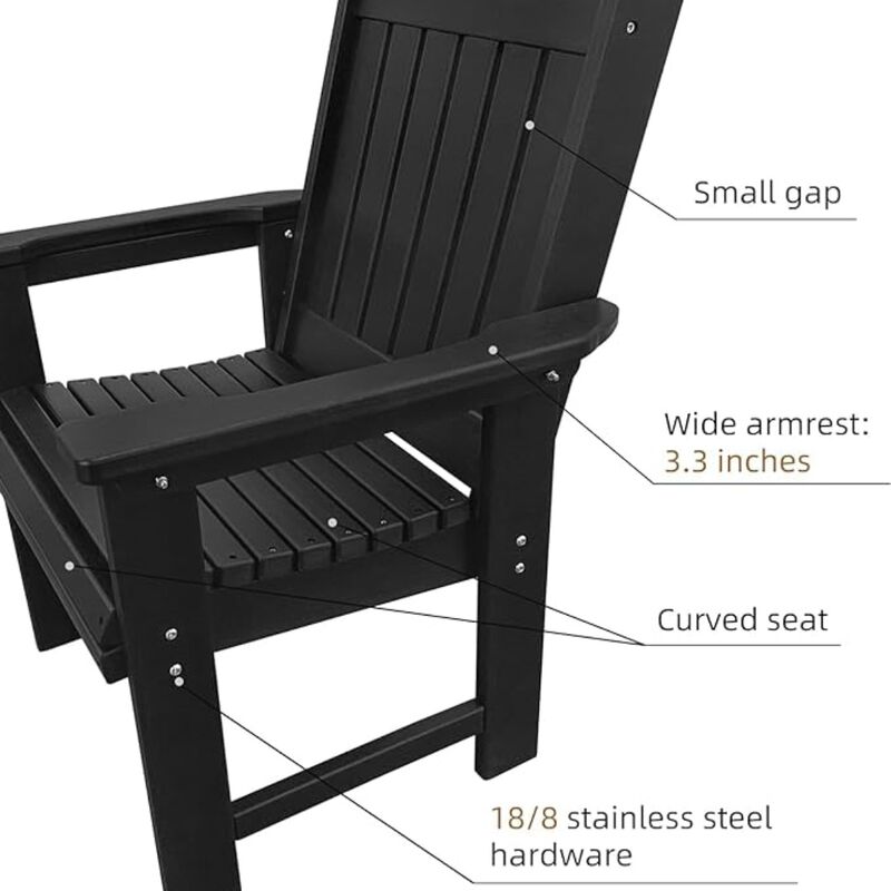 HDPE Patio Dinning Chair, Outdoor Chair with 18/8 Stainless Steel Hardware, Heavy Duty 600 LBS, for Outdoor Patio Garden Yard (Matte Black)