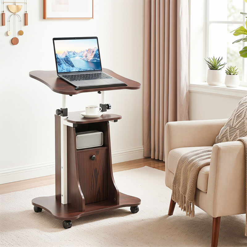 Mobile Standing Desk Cart with Adjustable Height, Tilt Desktop and Cabinet image number 5