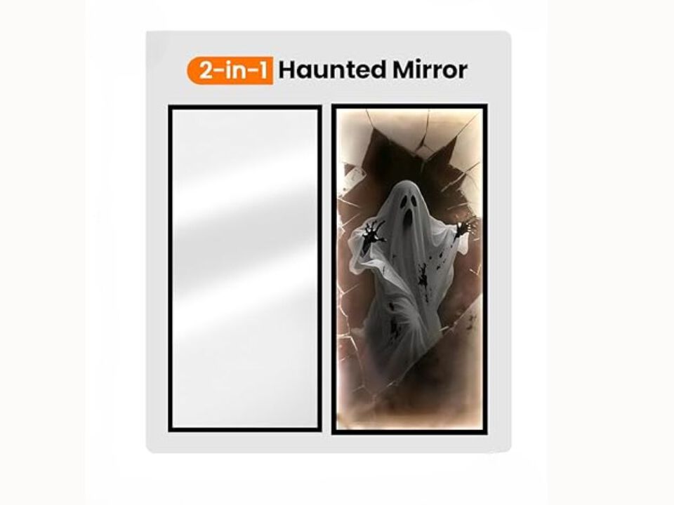 19.7"x9.5" Halloween Ghost Mirror – LED Hologram Wall Decor for Fireplace