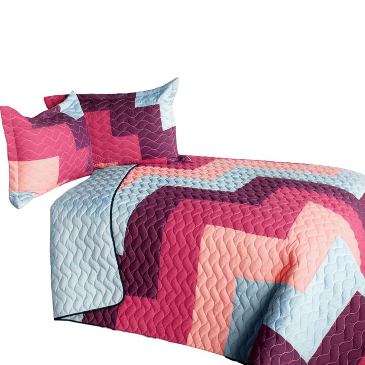 3 Piece Dream Garden Vermicelli Quilted Patchwork Quilt Set