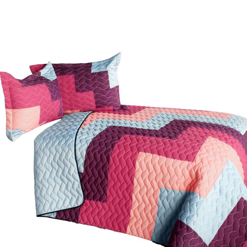 3 Piece Dream Garden Vermicelli Quilted Patchwork Quilt Set image number 1