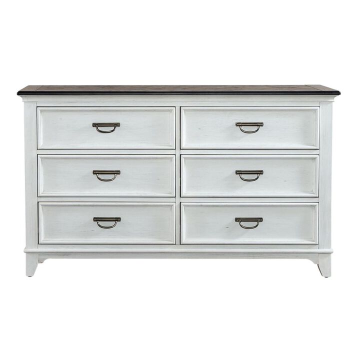 Liberty Furniture Allyson Park 6 Drawer Dresser in Wirebrushed White w/ Charcoal Top