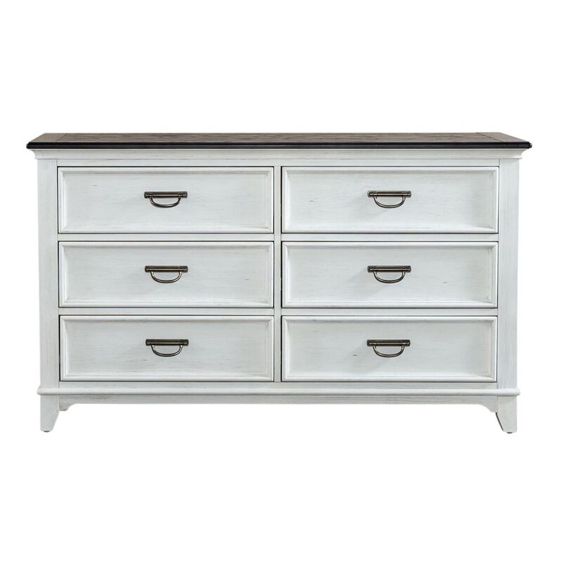 Liberty Furniture Allyson Park 6 Drawer Dresser in Wirebrushed White w/ Charcoal Top image number 1