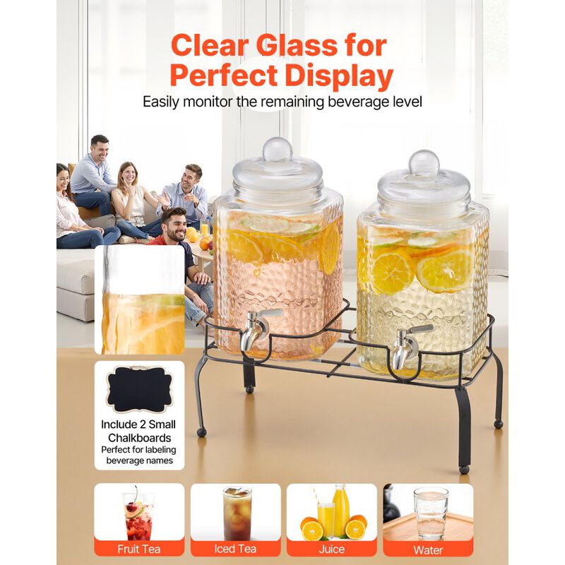 2 Pack Glass Beverage Dispenser with Metal Stand and Stainless Steel Spigot image number 4