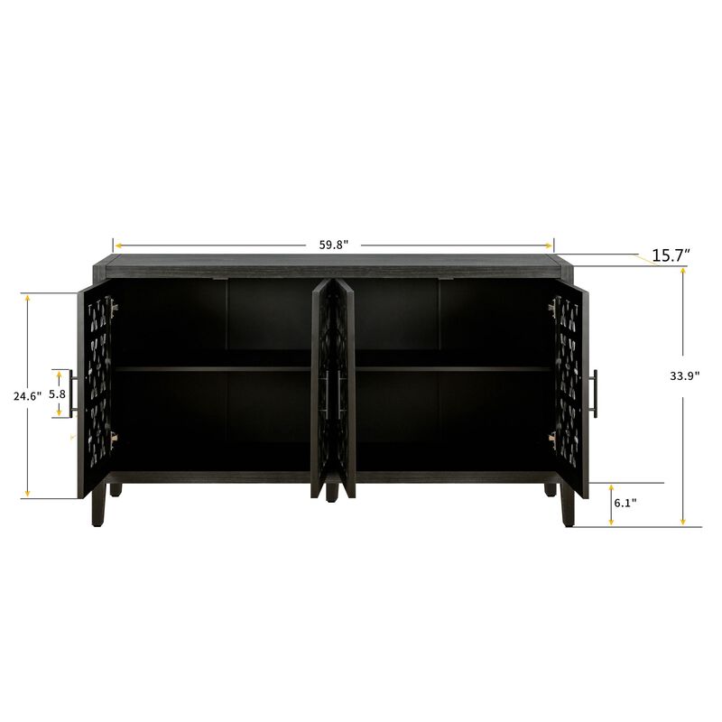 Clihome Hollow Four Door Antique Cabinet, American Country Style, Suitable for Living Room, TV Cabinet, Kitchen image number 6