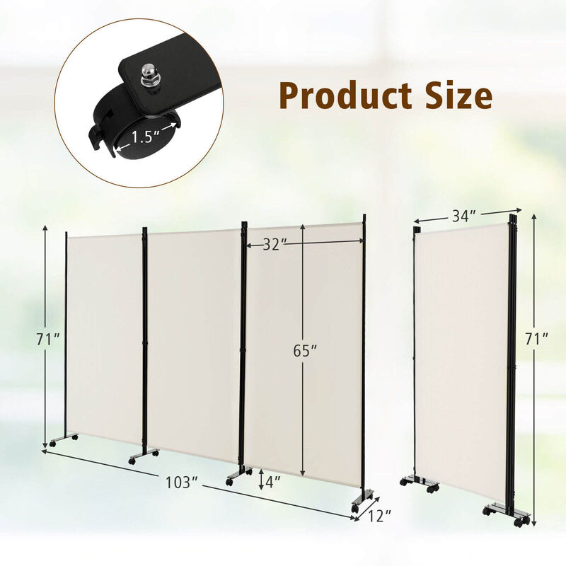 3 Panel Folding Room Divider with Lockable Wheels