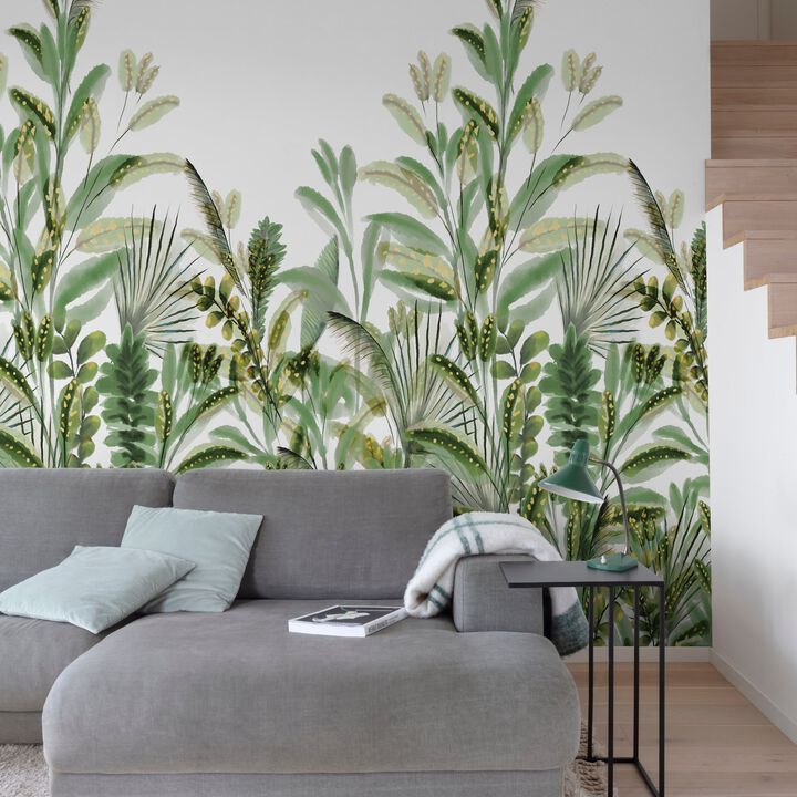 Orom II Branched Leaves All-over Green Mural A59502