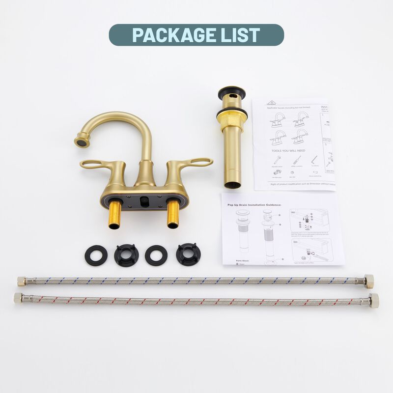 Mondawe 4 Inch 2-Handle Centerset High Arc Bathroom Sink Faucet Lavatory Faucet with Stainless Steel Drain