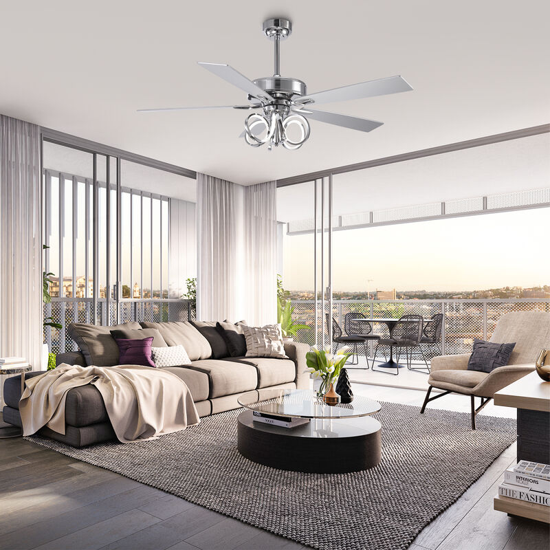 52 in. Chrome Reversible Blades 6-Speed Ceiling Fan with Light and Remote