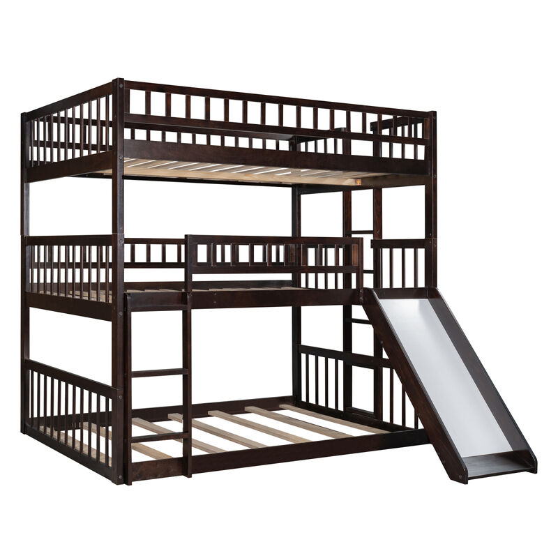 Full-Over-Full-Over-Full Triple Bed With Built-In Ladder And Slide, Triple Bunk Bed