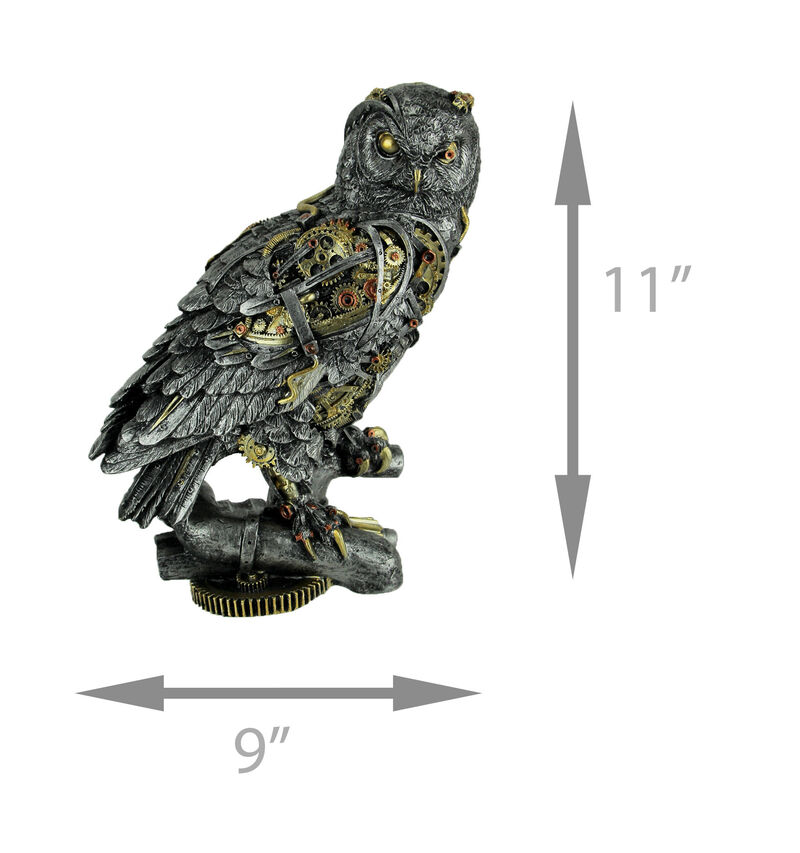 Metallic Silver and Gold Gothic Steampunk Owl Statue image number 2