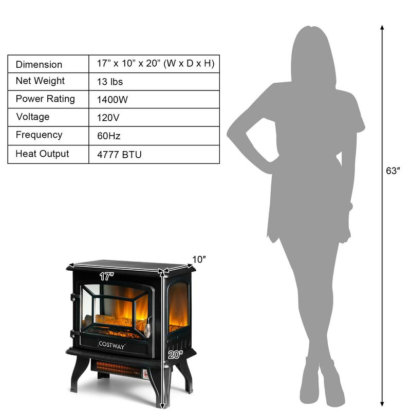 Freestanding Fireplace Heater with Realistic Dancing Flame Effect-Black image number 6