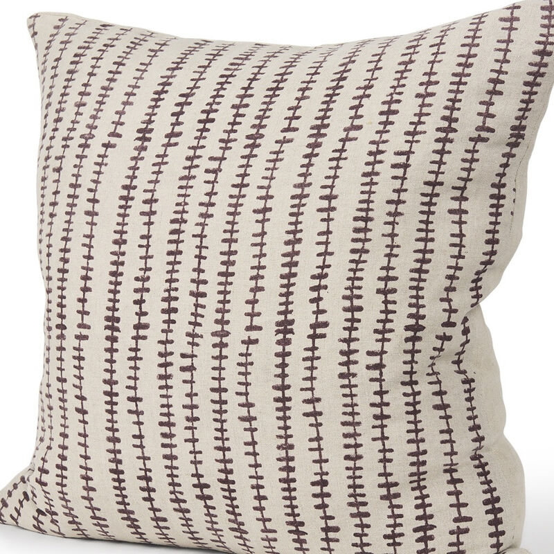 HomeRoots 22" Beige And Merlot Striped Linen Throw Pillow Cover with Embroidery image number 2
