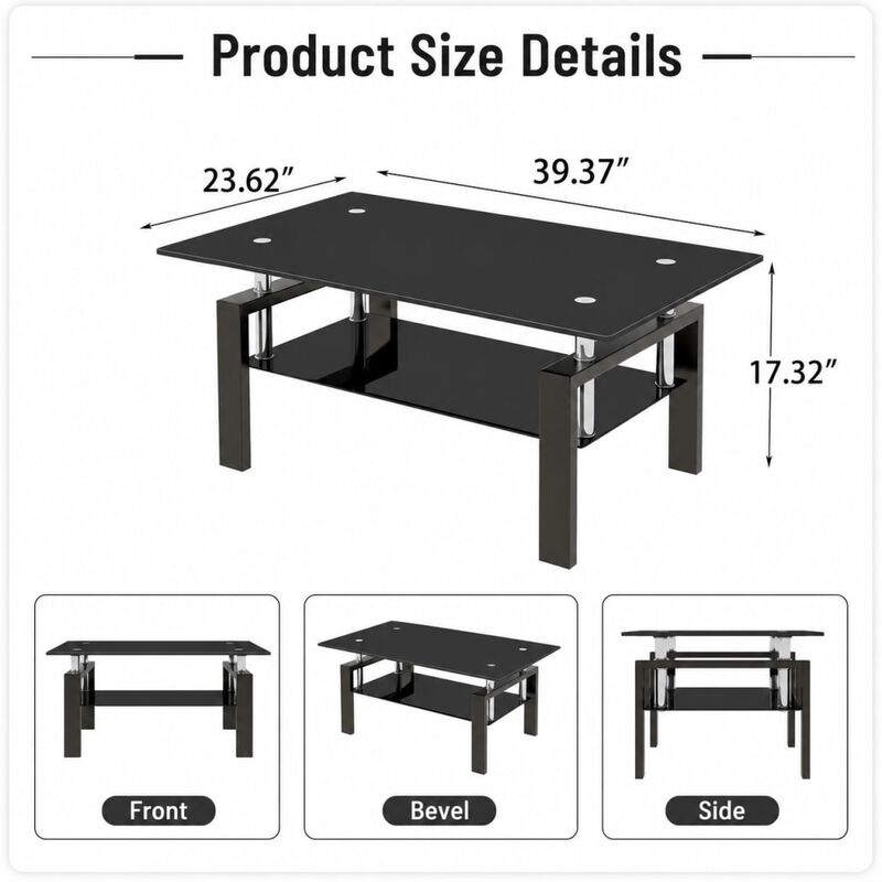 GOODSILO Modern 2-Layer Glass Coffee Table with Sleek Waterfall Edges, Space-Saving Accent Furniture for Living Room, Office & Reception Areas image number 1