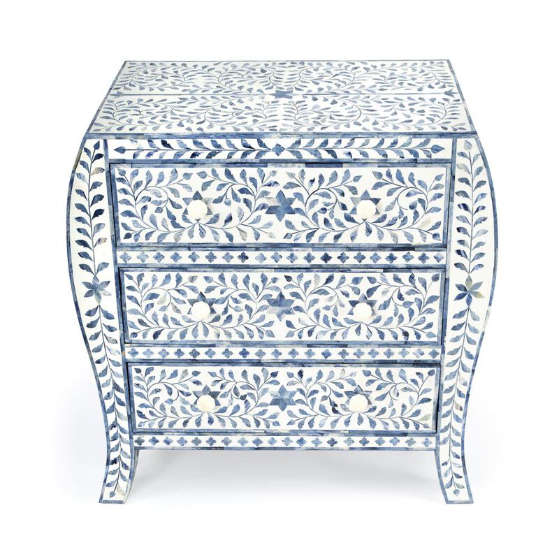 Butler Specialty Trubadur and Bone Inlay 3 Drawer Chest, White and Blue image number 2