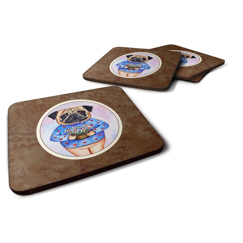 Caroline's Treasures 7132FC Pug Valentine's Hearts Foam Coasters (Set of 4), 3.5, Multicolor image number 0