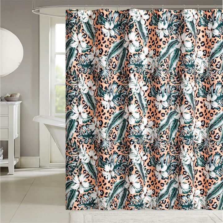 RT Designers Tropical Fiesta Pink Leopard Printed Shower Curtain - 70x72", Multi