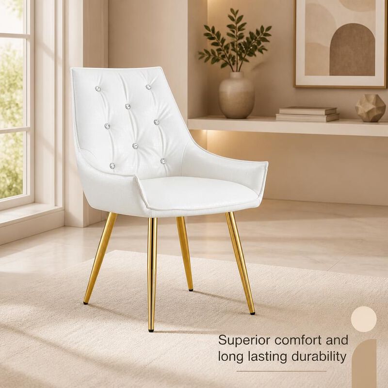 GOODSILO Crocodile Pattern Tufted Accent Chair with High Resilience Cushion Metal Legs for Dining Room Living Room Office, Set of 2 image number 4