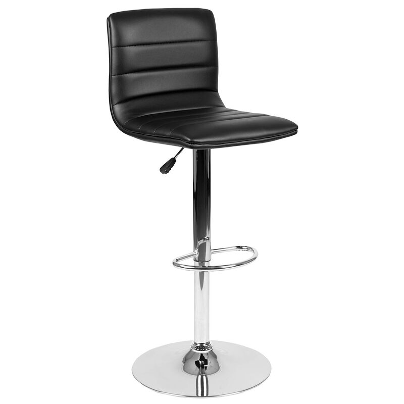 Flash Furniture Vincent Modern Black Vinyl Adjustable Bar Stool with Back, Swivel Stool with Chrome Pedestal Base and Footrest image number 0