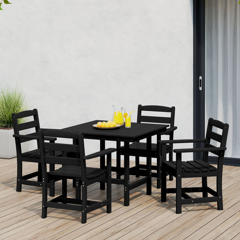 WestinTrends 5-Piece HDPE Outdoor Square Patio Dining Table Set with Armchairs