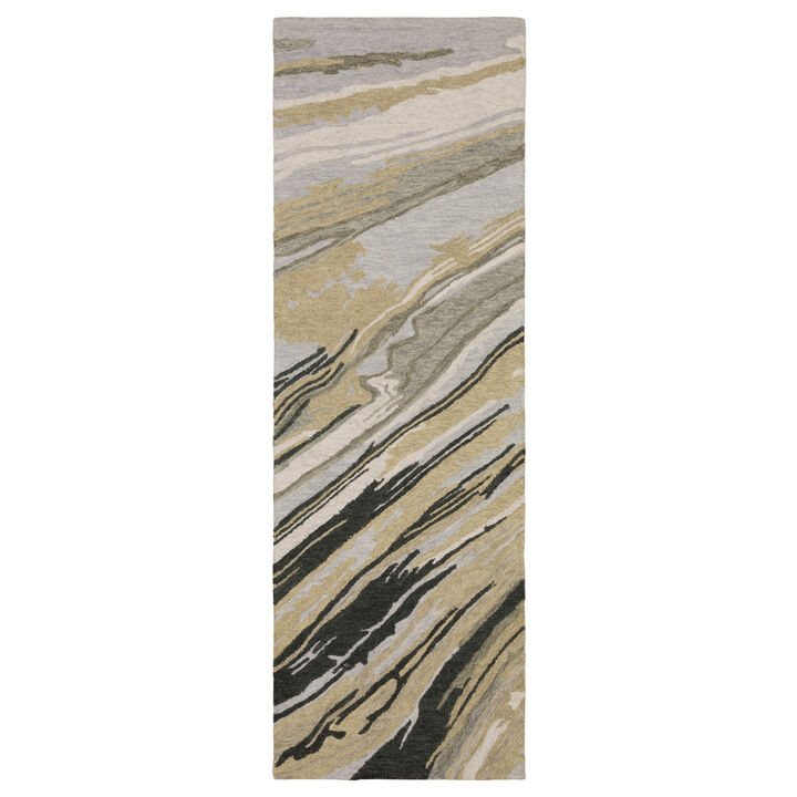 HomeRoots Wool Abstract Hand Tufted Runner Rug