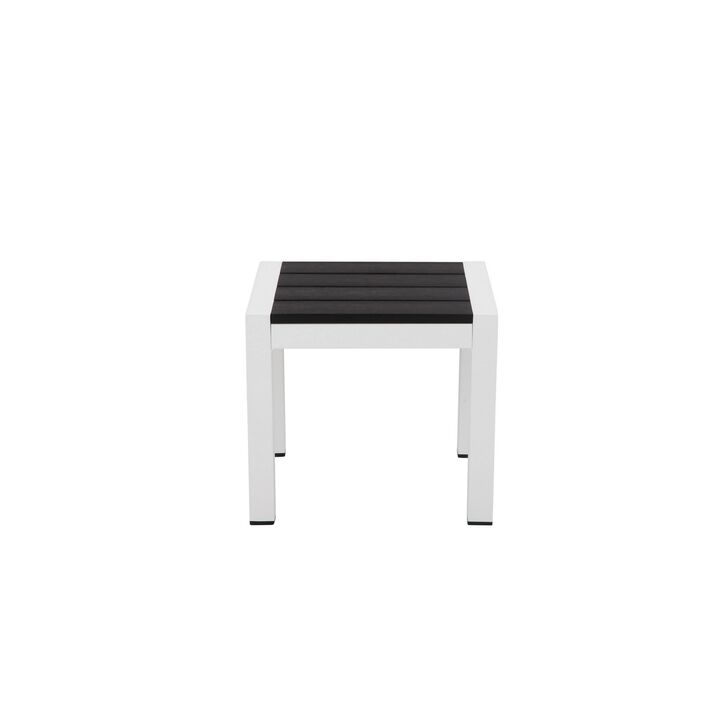 Josh 18 Inch Side End Table, Jet Black Polyresin Planks, Aluminum Frame-Benzara