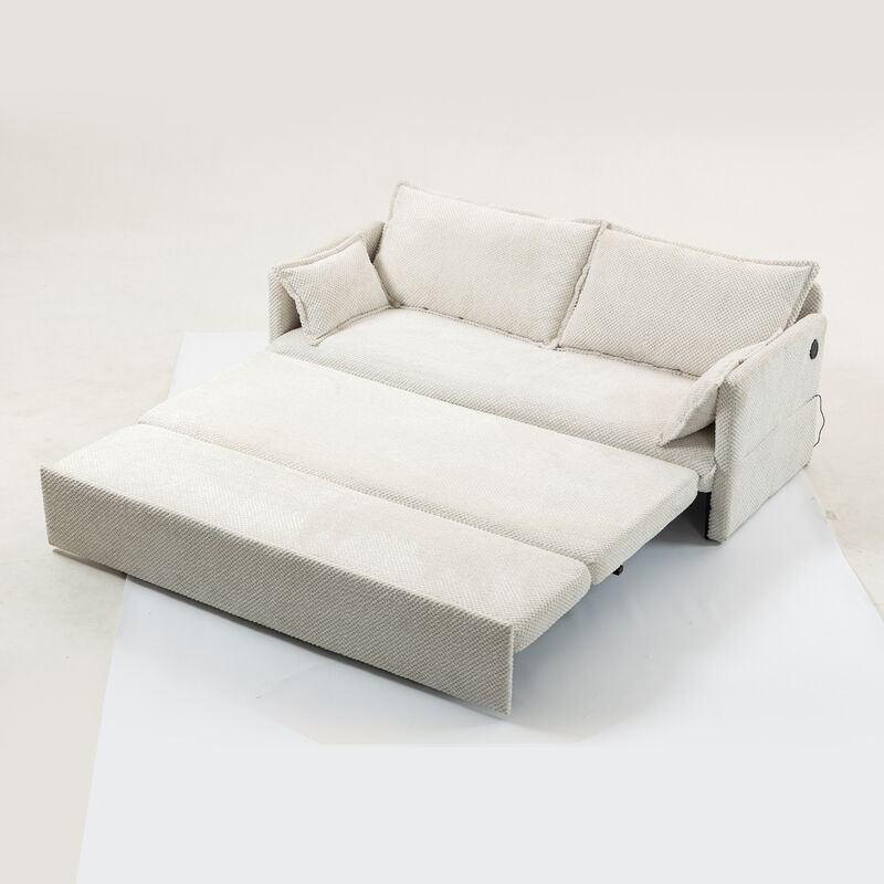 Whisen 59.5" Pull Out Sofa Bed, Convertible Sleeper Sofa Couch with Side Storage and USB/C-TYPE Charging image number 3