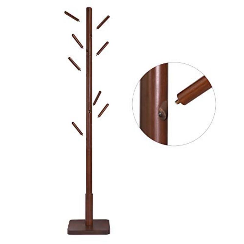 Solid Walnut Coat Rack Stand with 8 Hooks - Elegant Hall Tree