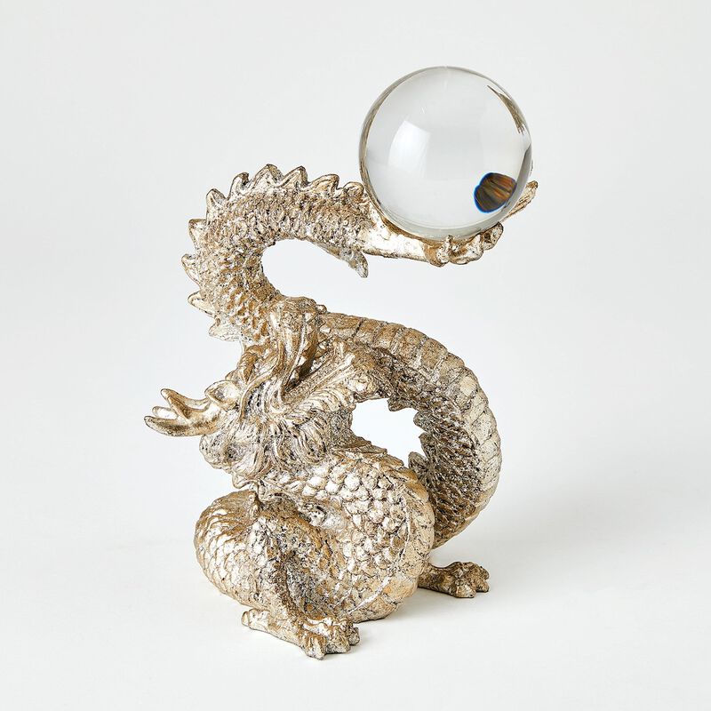Dragon Holding Sphere-Silver