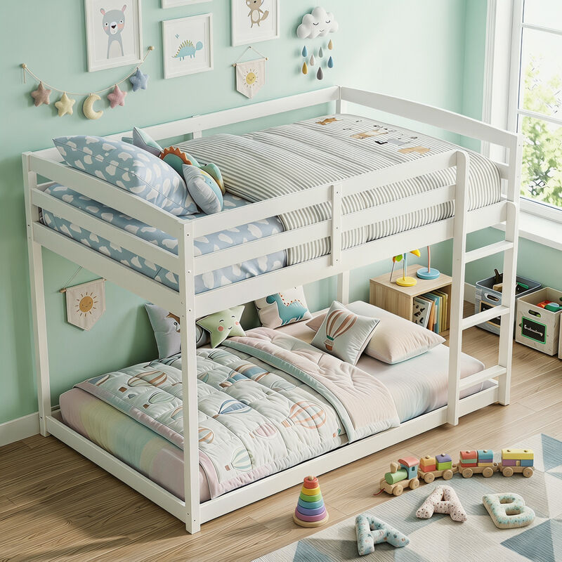Full Over Full Wooden Bunk Bed with Guardrails and Built In Ladder image number 4