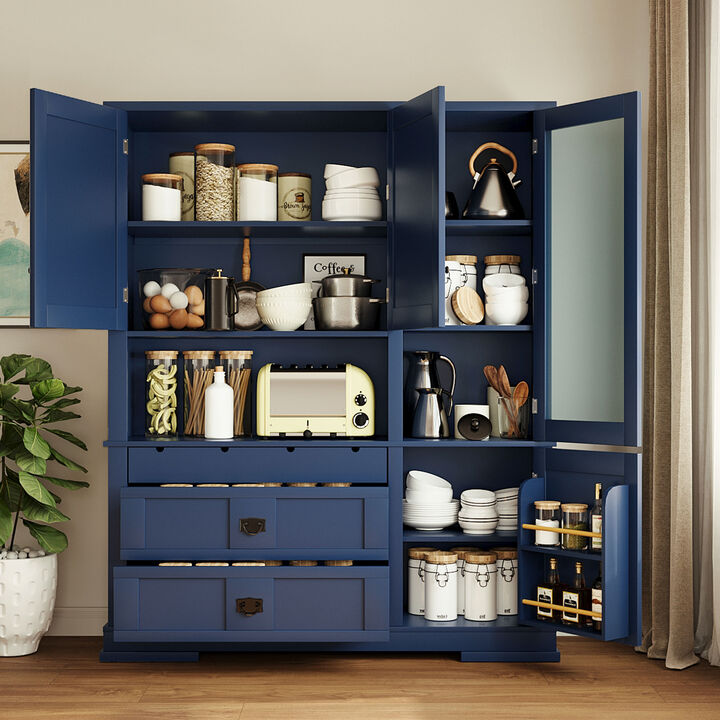 Merax Extra-Large Kitchen Pantry Cabinet with Microwave Workstation, 3 Smooth Drawers