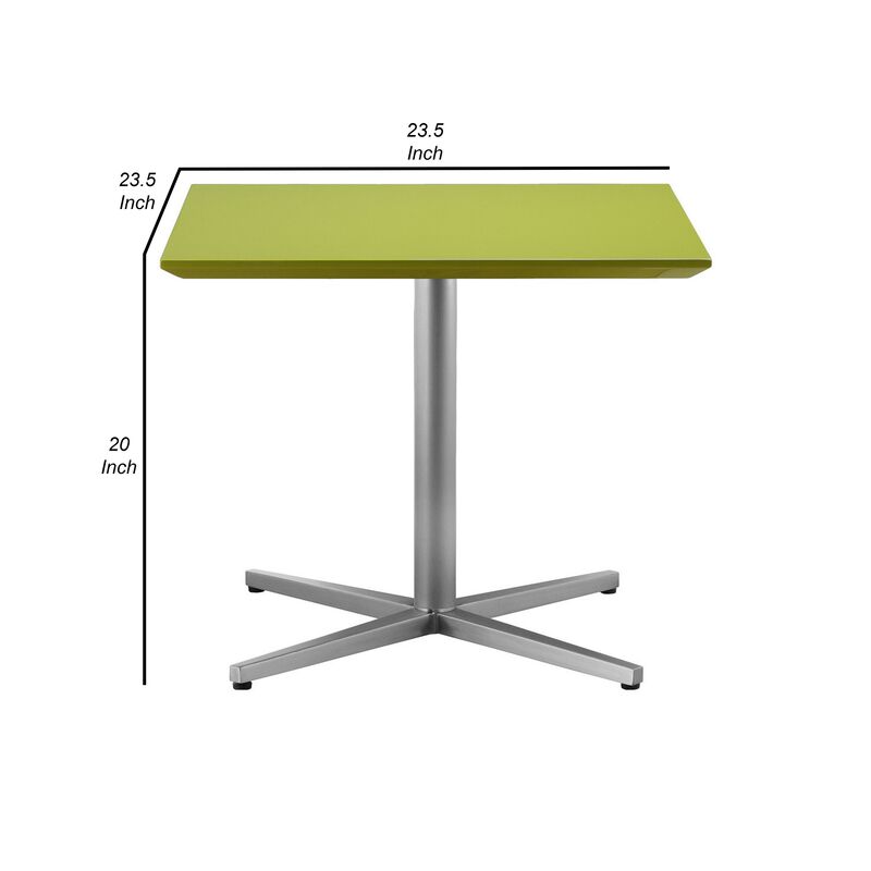 Eva 24 Inch Side End Table, Square Green Lacquer, Crossed Chrome Steel - Benzara