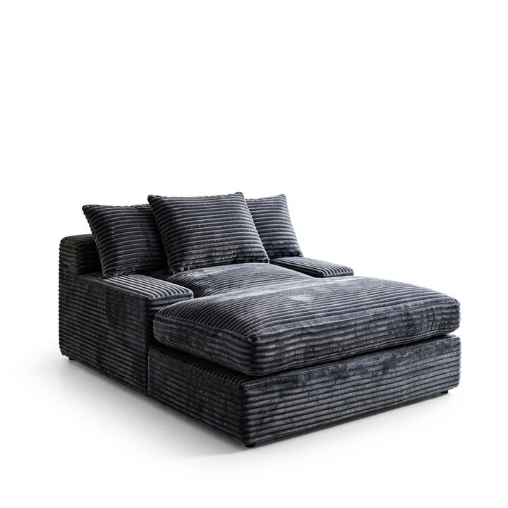 69" Oversized Corduroy Armless Chaise Lounge Sleeper Sofa Bed Plush Couch with 3 Supportive Pillows