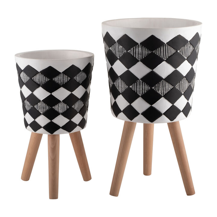 Diamond Planter with Wood Legs, Black