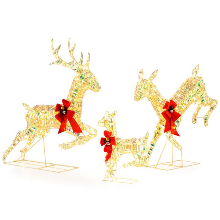 Hivvago 3-Piece Lighted Christmas Reindeer Family with LED Lights and Bows