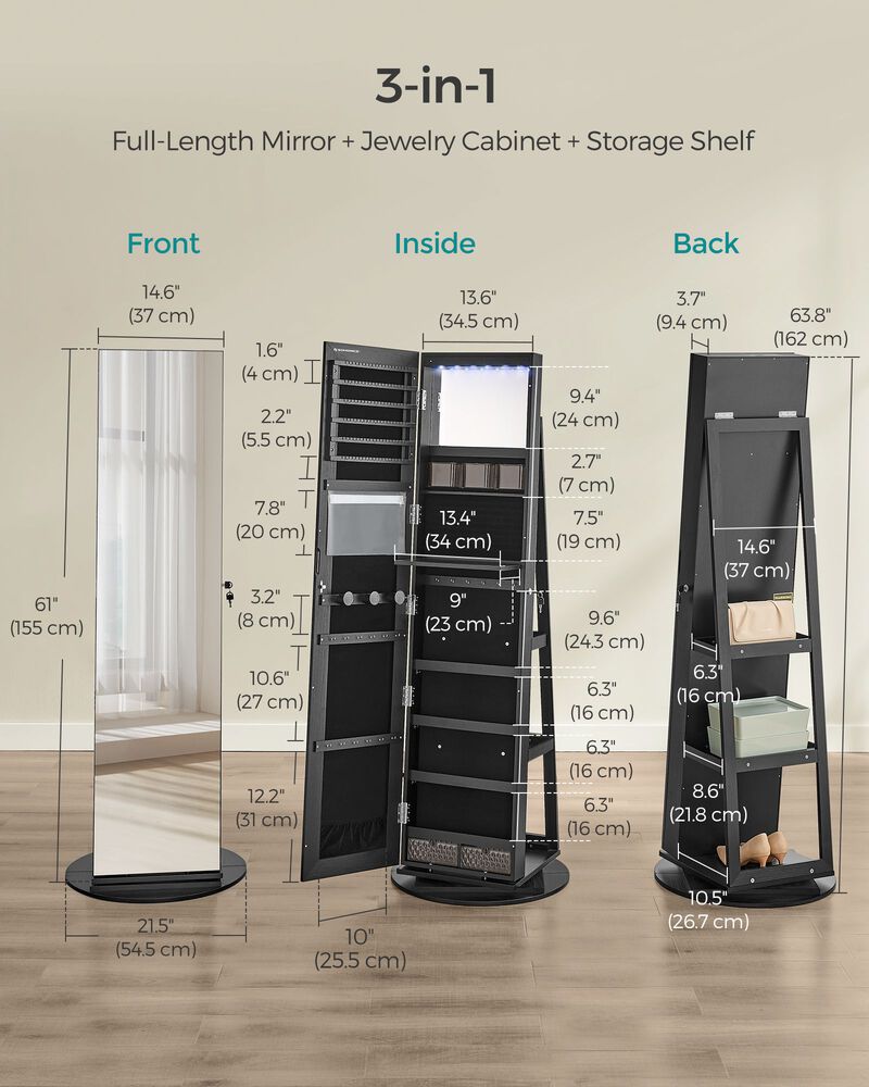 6-LED Lockable Mirror Jewelry Cabinet for Secure and Illuminated Storage