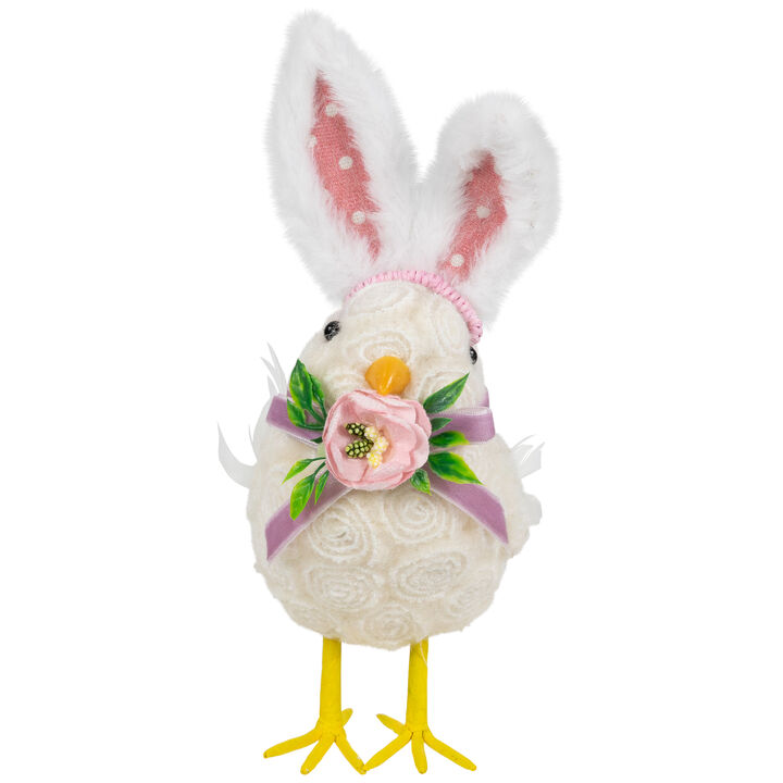 Floral Easter Chick with Rabbit Ears Figurine - 8.75" - White