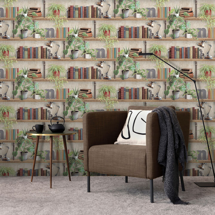 Industrial Book Nook Wallpaper
