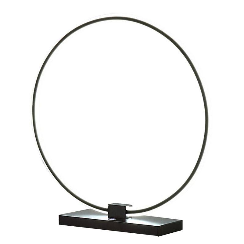 Sine 21 Inch Table Lamp, Modern Circle Ring LED, Sleek Black Metal Base - Benzara