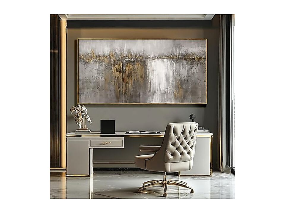 White Gold Walls Abstract Framed Poster 24 X 48 Inch Canvas Wall Art Bedroom