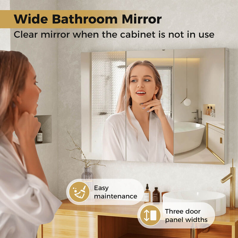 Costway 36" Wide Wall Mount Mirrored Bathroom Medicine Cabinet Organizer with Mirror Door