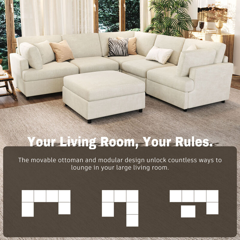 Merax U-Shaped Sectional Sofa with Movable Ottoman image number 4