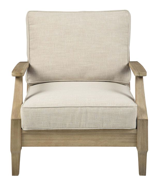 Traditional Wooden Chair with Fabric Cushioned Seating, Beige and Brown - Benzara