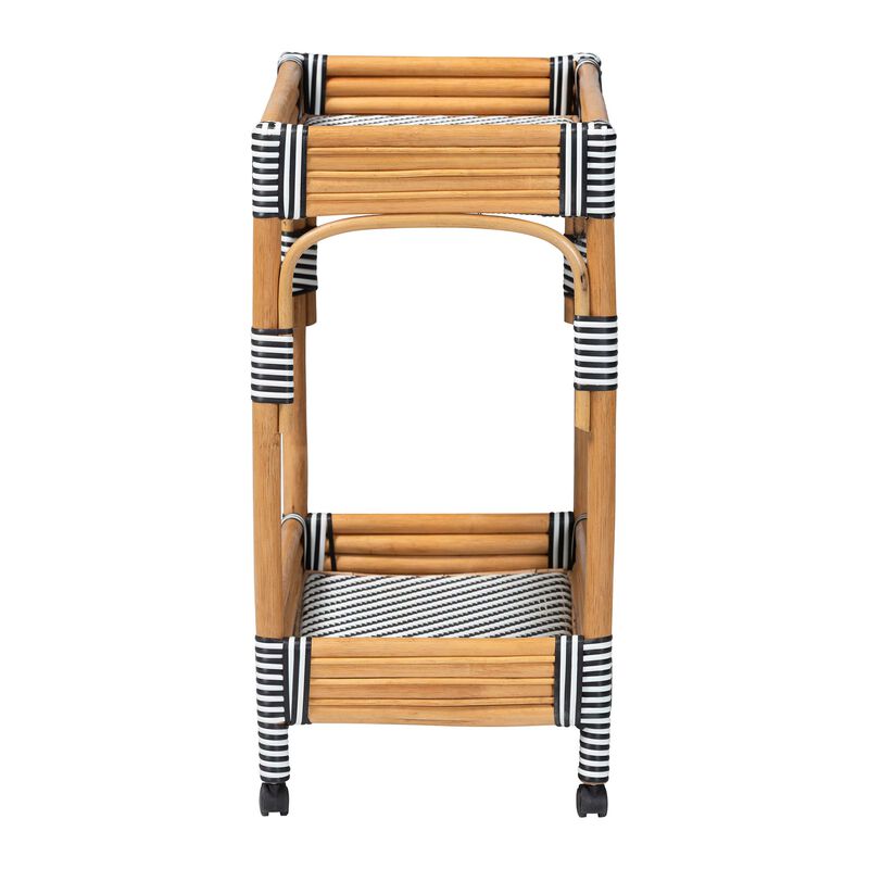bali & pari Carmine Natural Rattan Kitchen Cart - 2-Tier Handwoven Wicker Storage Trolley with Raised Borders for Kitchen or Lounge image number 2