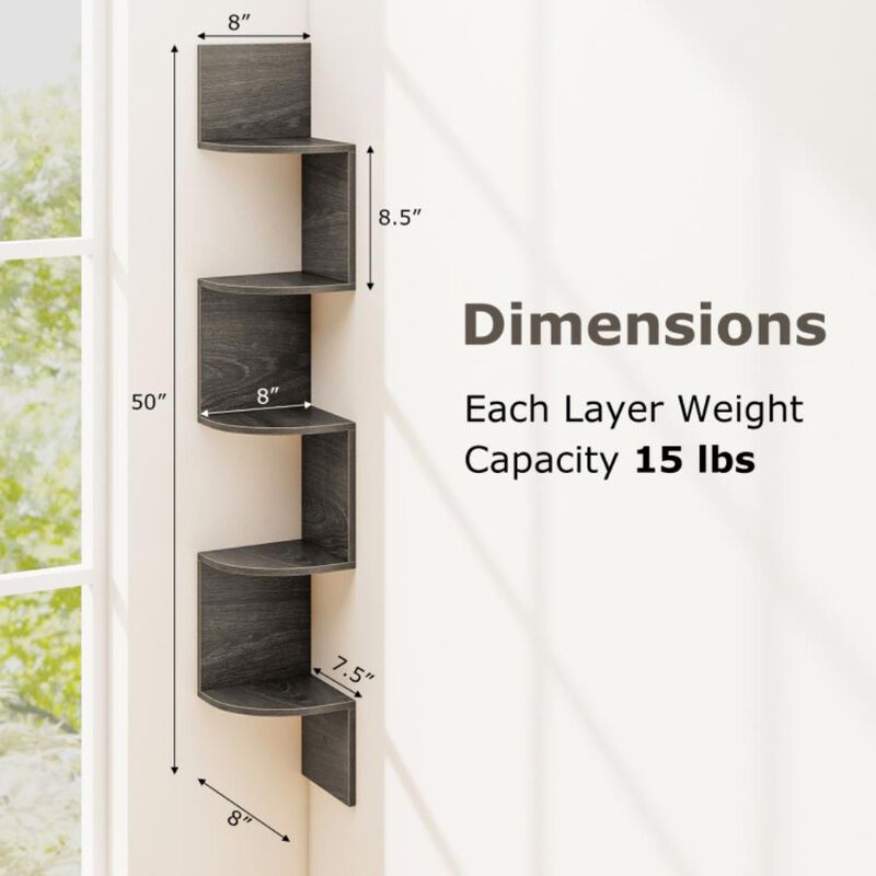 Hivvago 5-Tier Corner Shelf Floating Bookshelf Wall Mounted Storage Organizer